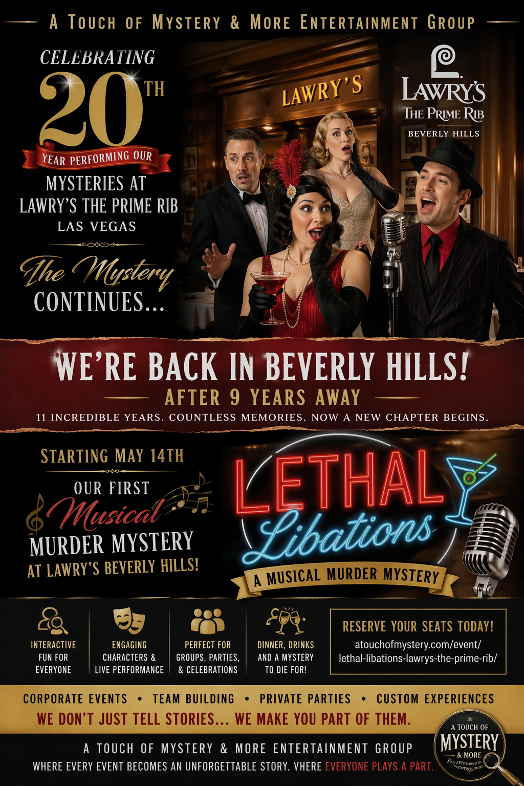 A Touch of Mystery Returns to Beverly Hills with Lethal Libations at Lawry’s The Prime Rib